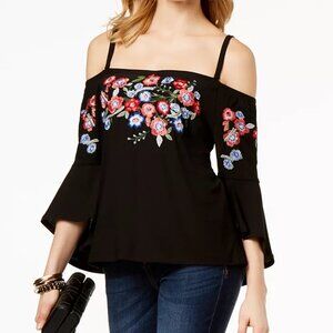 INC International Concepts Cold Shoulder Embroidered Top Extra Small XS NWT
